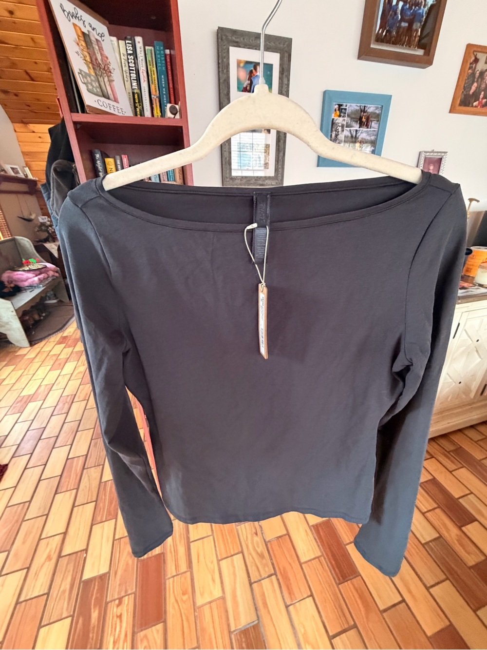 SKIMS Black Long-Sleeve Boatneck Top